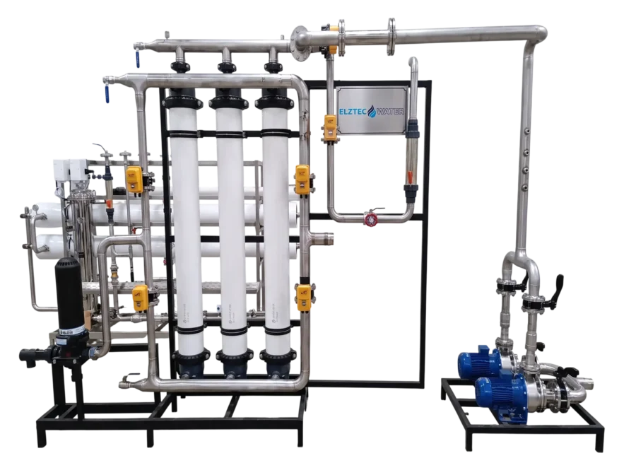 Elztec Water marka, paslanmaz çelik tesisatlı endüstriyel ultrafiltrasyon (UF) su arıtma sistemleri.
